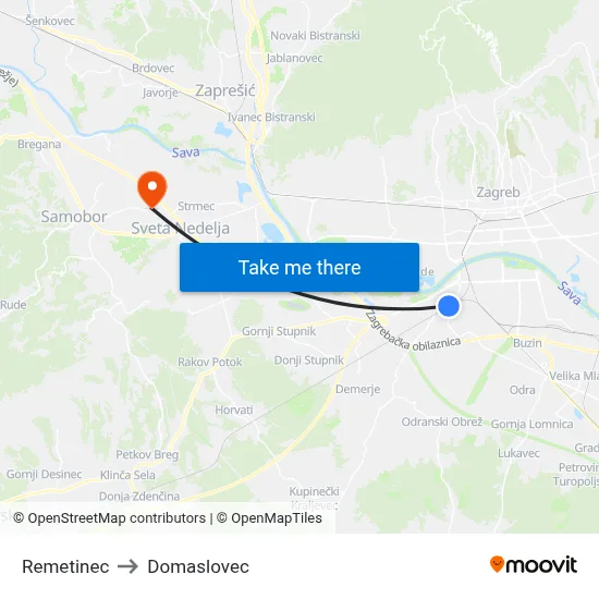 Remetinec to Domaslovec map