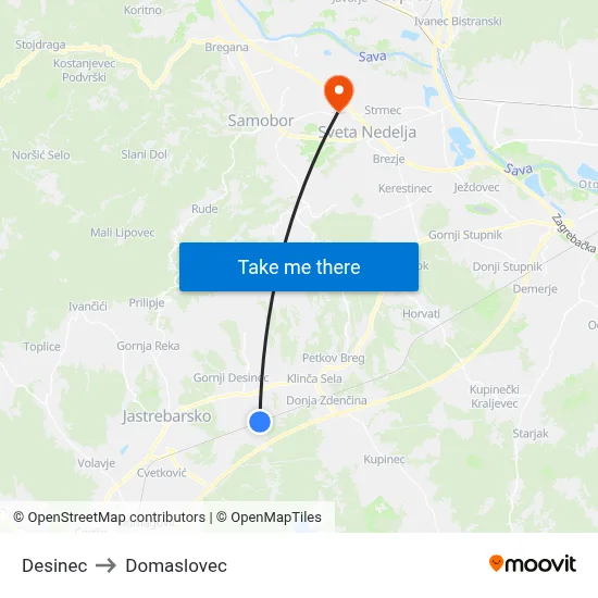 Desinec to Domaslovec map