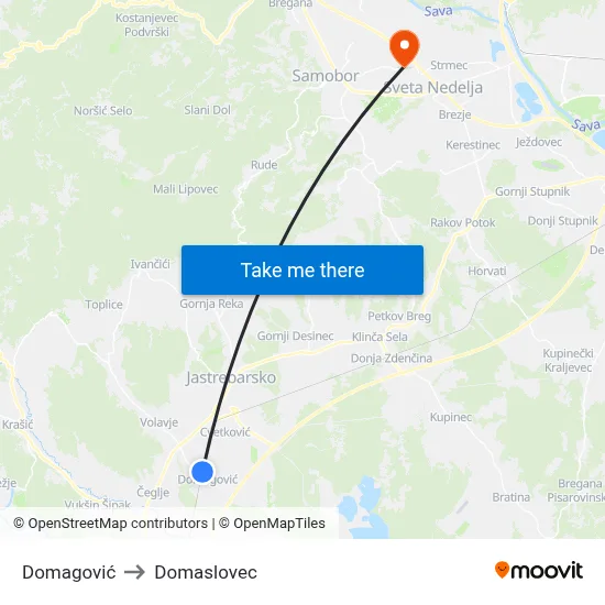 Domagović to Domaslovec map