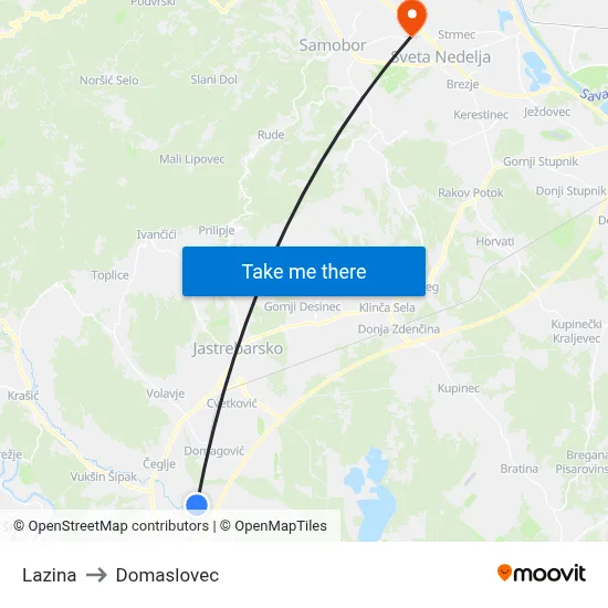 Lazina to Domaslovec map