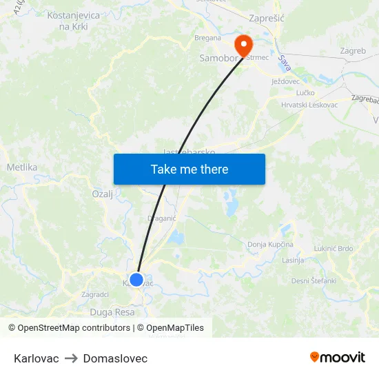 Karlovac to Domaslovec map