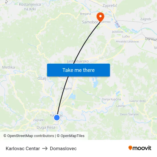 Karlovac Centar to Domaslovec map