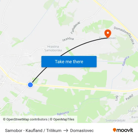 Samobor - Kaufland / Trilikum to Domaslovec map