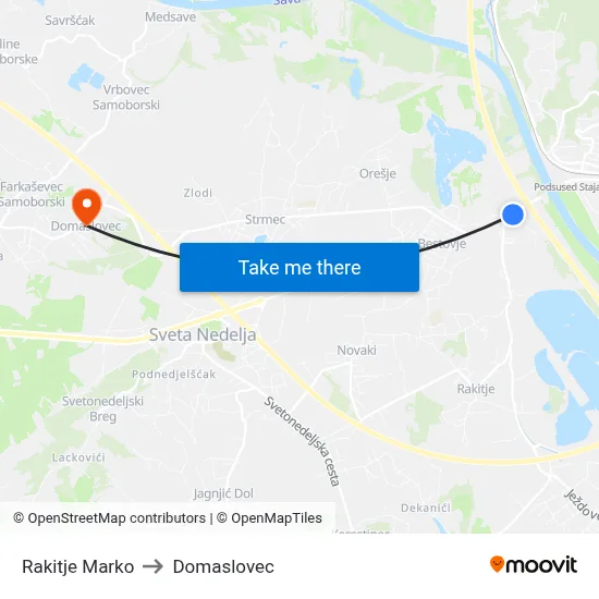 Rakitje Marko to Domaslovec map