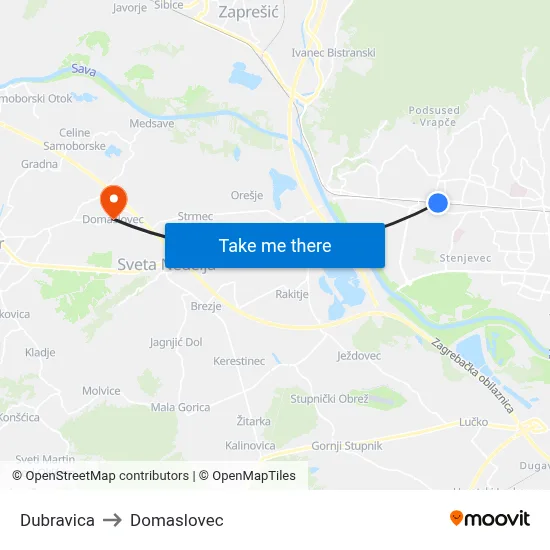 Dubravica to Domaslovec map