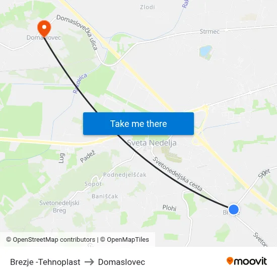 Brezje  -Tehnoplast to Domaslovec map