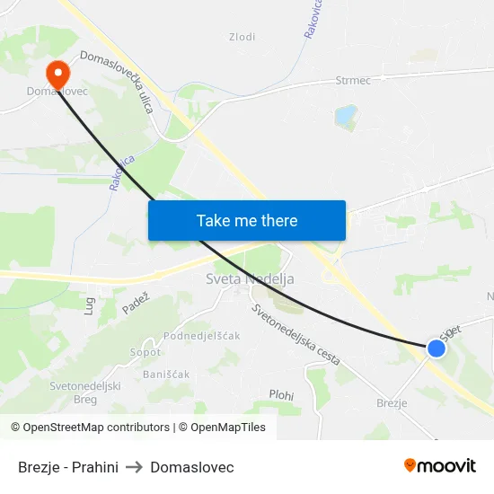 Brezje  - Prahini to Domaslovec map