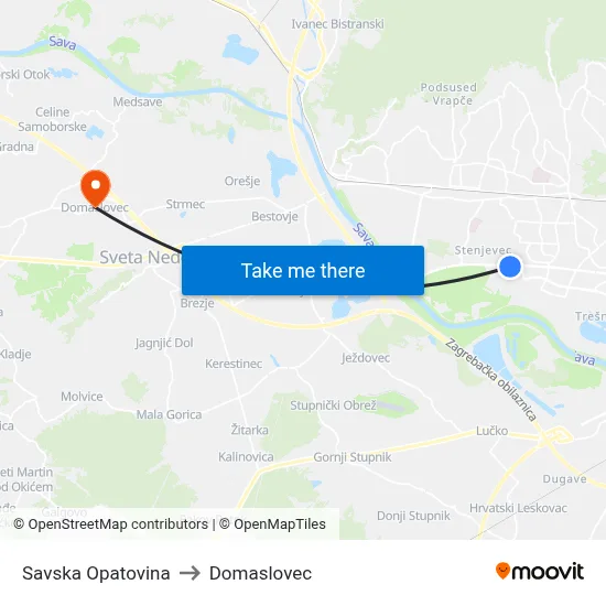 Savska Opatovina to Domaslovec map