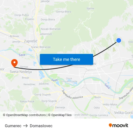 Gumerec to Domaslovec map