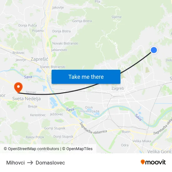 Mihovci to Domaslovec map