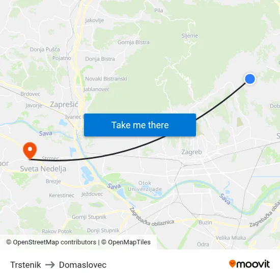 Trstenik to Domaslovec map