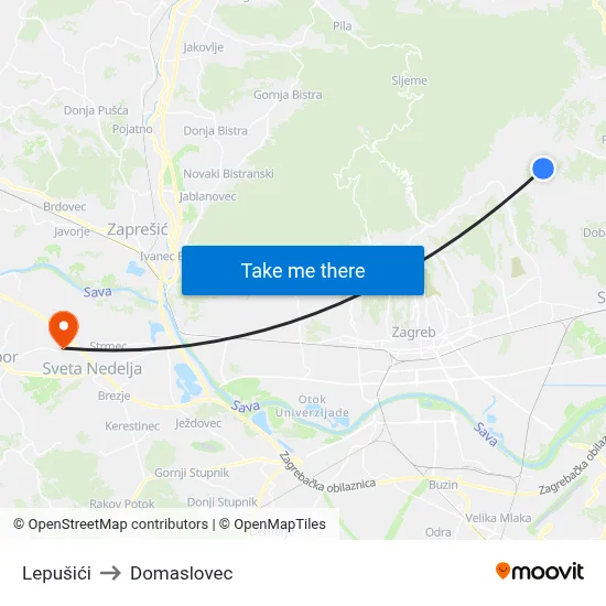 Lepušići to Domaslovec map