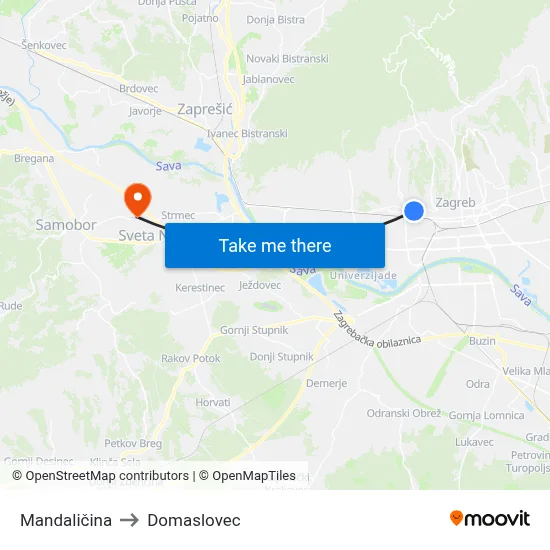 Mandaličina to Domaslovec map