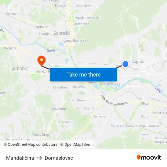 Mandaličina to Domaslovec map