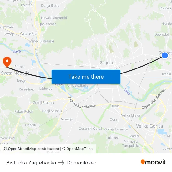 Bistrička-Zagrebačka to Domaslovec map