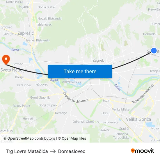 Trg Lovre Matačića to Domaslovec map