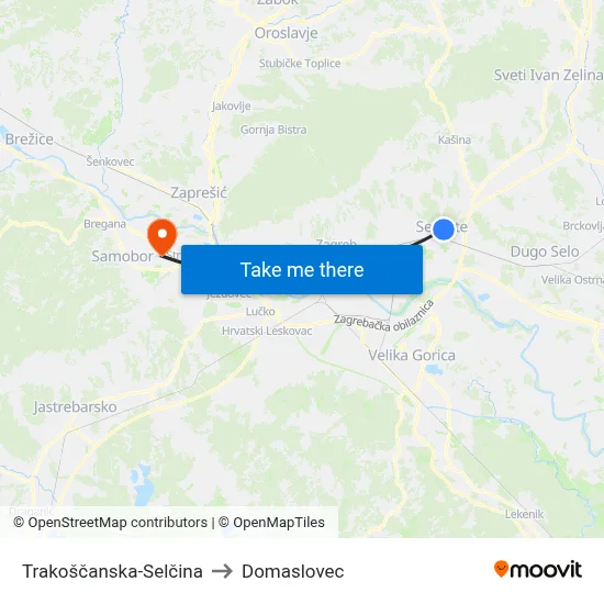 Trakoščanska-Selčina to Domaslovec map