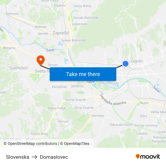 Slovenska to Domaslovec map
