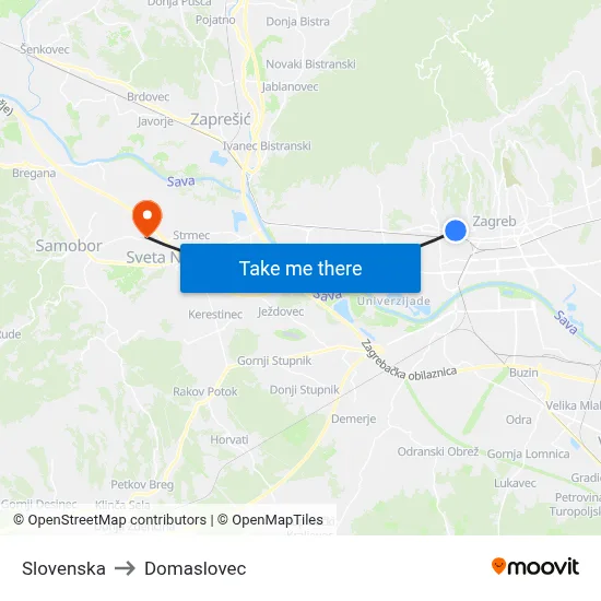 Slovenska to Domaslovec map
