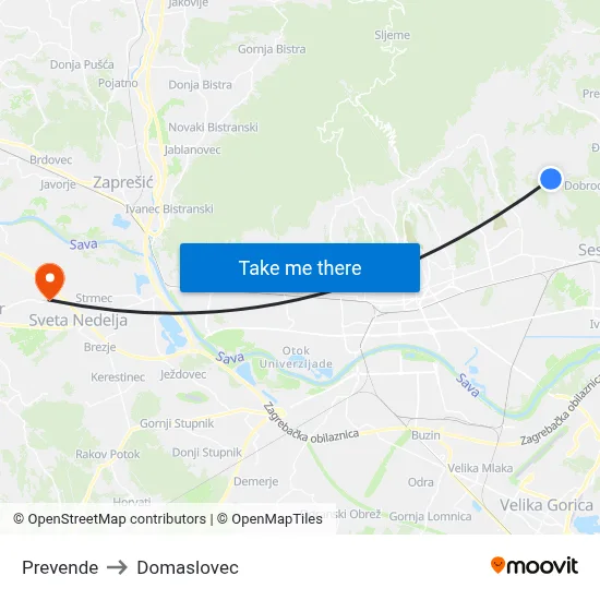 Prevende to Domaslovec map