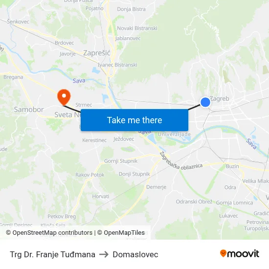Trg Dr. Franje Tuđmana to Domaslovec map