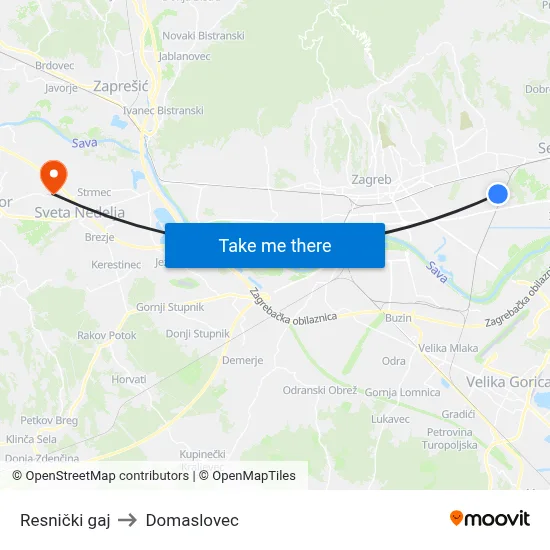 Resnički gaj to Domaslovec map