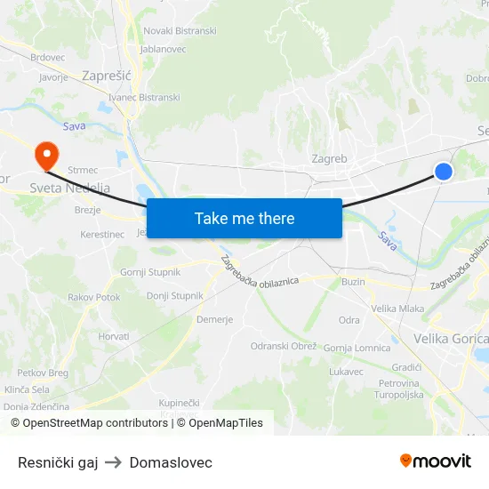 Resnički gaj to Domaslovec map