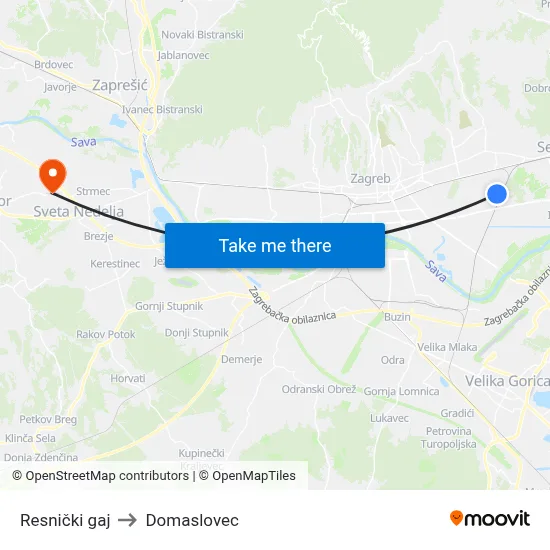 Resnički gaj to Domaslovec map