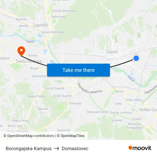Borongajska Kampus to Domaslovec map