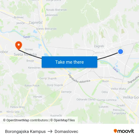 Borongajska Kampus to Domaslovec map