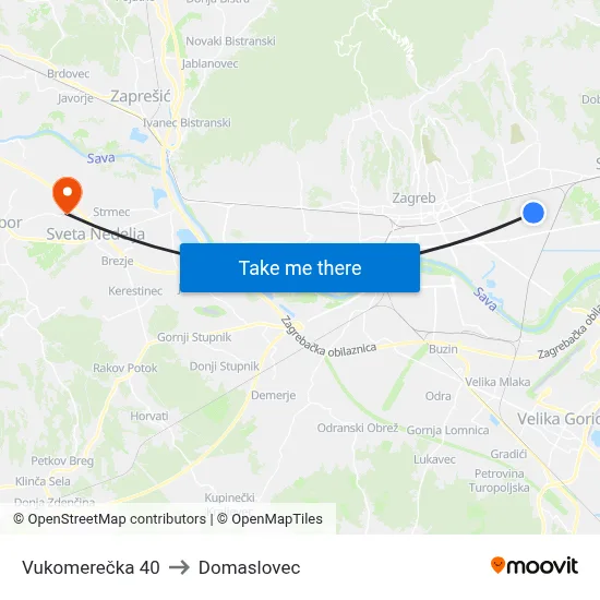 Vukomerečka 40 to Domaslovec map
