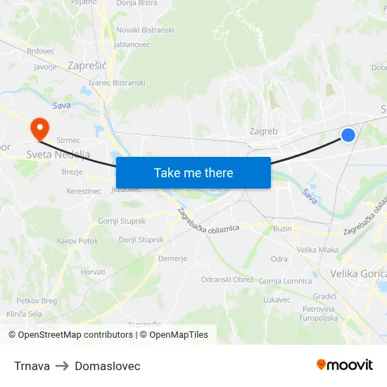 Trnava to Domaslovec map