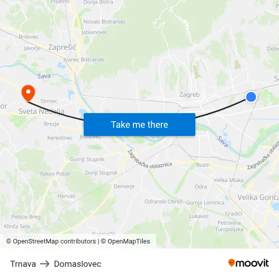 Trnava to Domaslovec map
