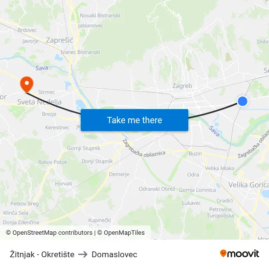 Žitnjak - Okretište to Domaslovec map