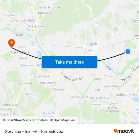 Servisna - Ina to Domaslovec map