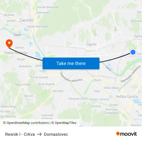 Resnik I - Crkva to Domaslovec map