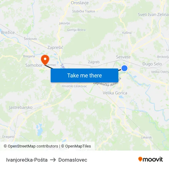 Ivanjorečka-Pošta to Domaslovec map