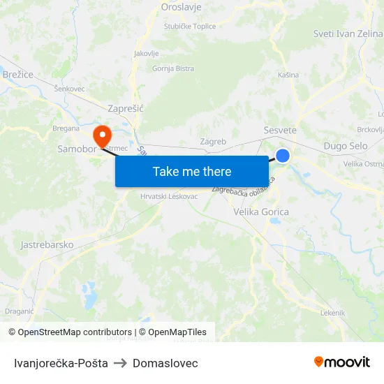 Ivanjorečka-Pošta to Domaslovec map