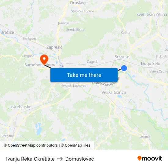 Ivanja Reka-Okretište to Domaslovec map
