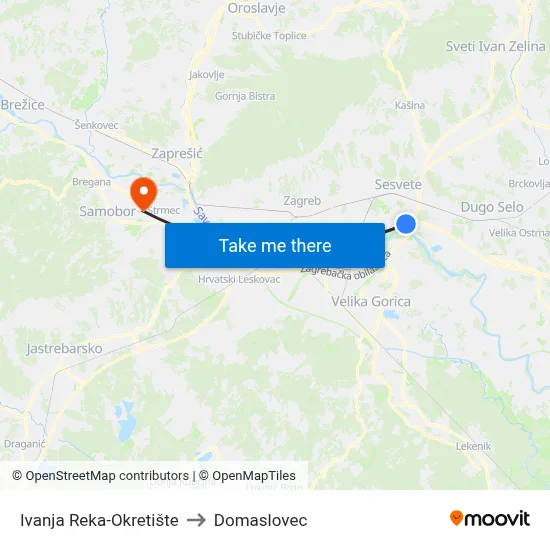 Ivanja Reka-Okretište to Domaslovec map