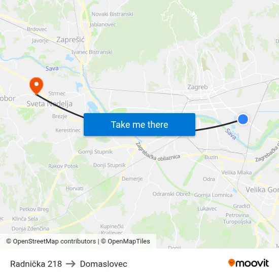 Radnička 218 to Domaslovec map