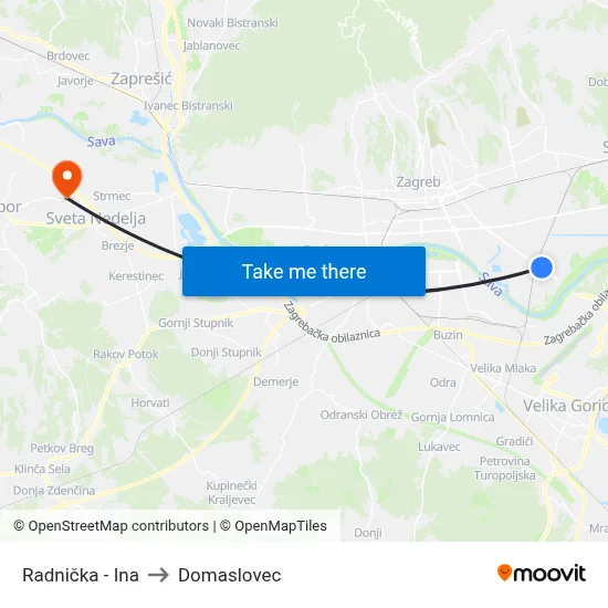 Radnička - Ina to Domaslovec map