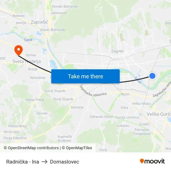 Radnička - Ina to Domaslovec map