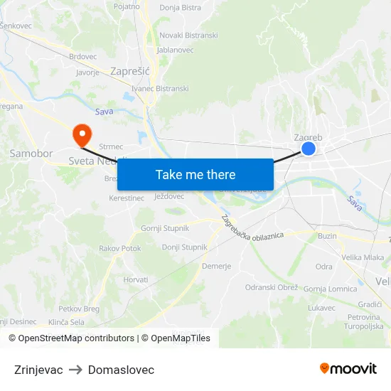 Zrinjevac to Domaslovec map