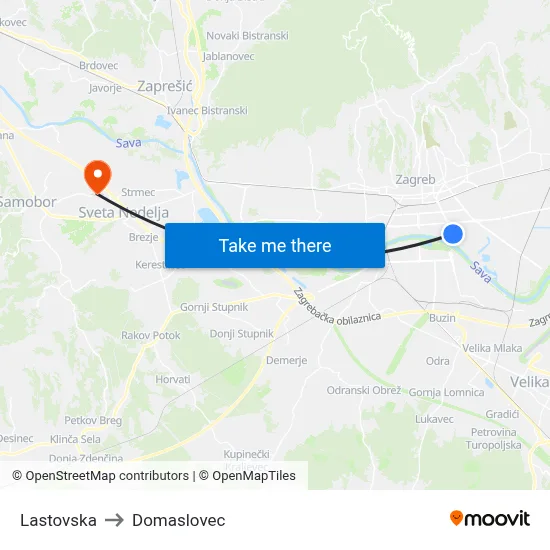 Lastovska to Domaslovec map