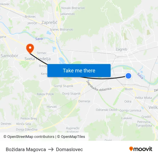 Božidara Magovca to Domaslovec map