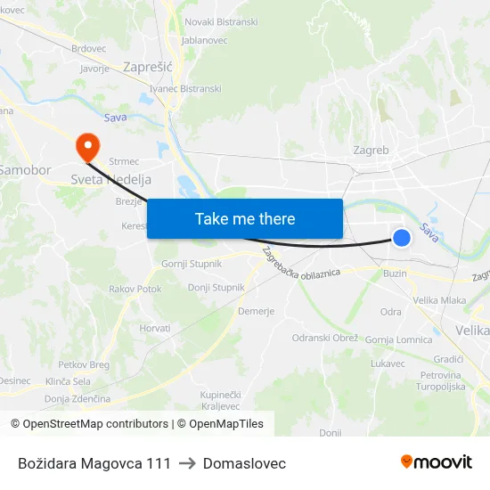 Božidara Magovca 111 to Domaslovec map