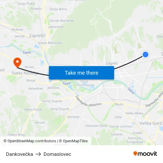 Dankovečka to Domaslovec map