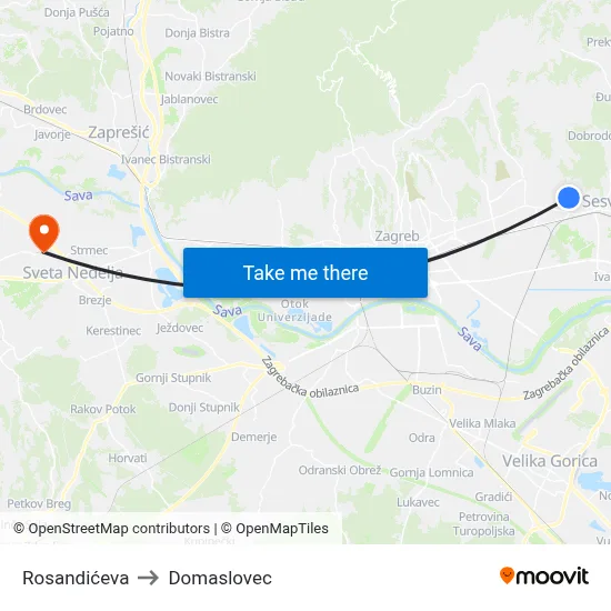 Rosandićeva to Domaslovec map