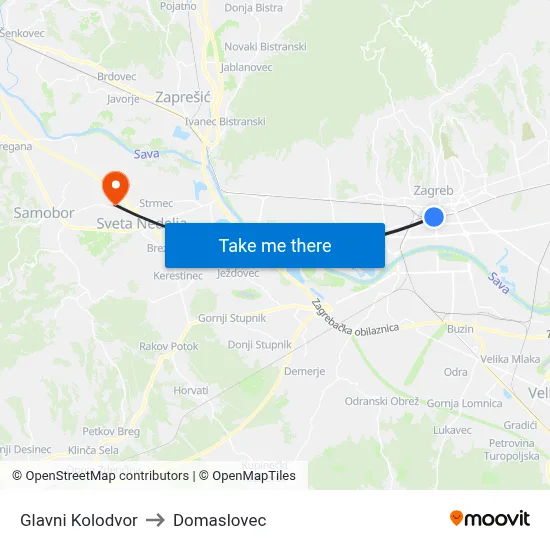 Glavni Kolodvor to Domaslovec map